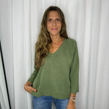 CAMISOLA MALHA DECOTE BICO CAQUI