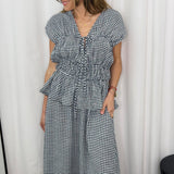 CONJUNTO TOP E SAIA VICHY AZUL MARINHO
