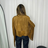 BLUSÃO BIKER CAMURÇA 100% PELE FRANJAS CAMEL