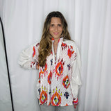 CAMISA IKAT BORDADOS LARANJA