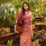 VESTIDO ROSA ESTAMPADO COM LAÇADA