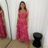 CONJUNTO TOP E SAIA ROSA