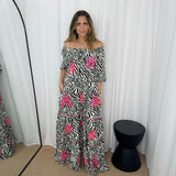 VESTIDO ZEBRA COM BORDADOS ROSA