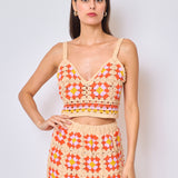 CONJUNTO TOP E SAIA TRICOT CORAL