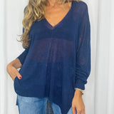 CAMISOLA MALHA DECOTE BICO AZUL MARINHO