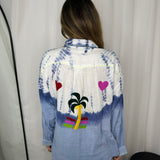 CAMISA TIE DYE BORDADOS AZUL