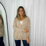 CARDIGAN 100% CASHMERE DECOTE BICO BEGE