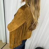 BLUSÃO BIKER CAMURÇA 100% PELE FRANJAS CAMEL