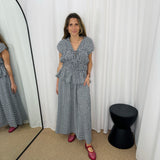 CONJUNTO TOP E SAIA VICHY AZUL MARINHO