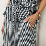 CONJUNTO TOP E SAIA VICHY AZUL MARINHO