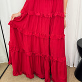 VESTIDO VERMELHO FOLHOS