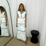 CONJUNTO TOP E SAIA BRANCO E AZUL