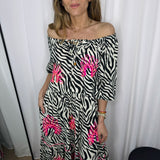 VESTIDO ZEBRA COM BORDADOS ROSA