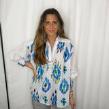CAMISA IKAT BORDADOS AZUL