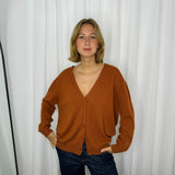 CARDIGAN 100% CASHMERE DECOTE BICO TELHA