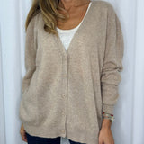 CARDIGAN 100% CASHMERE DECOTE BICO BEGE