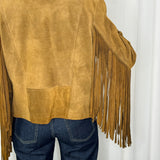 BLUSÃO BIKER CAMURÇA 100% PELE FRANJAS CAMEL