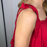 VESTIDO VERMELHO FOLHOS