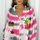 CAMISA ROSA E CAQUI COM BORDADOS