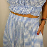 CONJUNTO TOP E SAIA VICHY AZUL CLARO