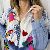 CAMISA TIE DYE BORDADOS AZUL