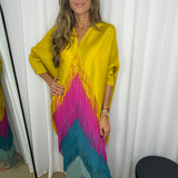 VESTIDO FRANJAS AMARELO ROSA E AZUL