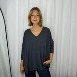 CAMISOLA MALHA DECOTE CANELADO CINZA