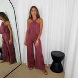 CONJUNTO TOP E CALÇAS LINHO ROSA VELHO