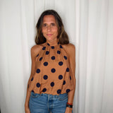 TOP HALTER POLKA DOTS CAMEL