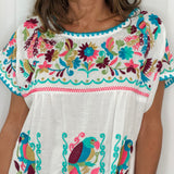 KAFTAN BRANCO BORDADOS TURQUESA