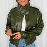 CASACO BIKER GOLA ALTA VERDE SECO