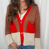 CARDIGAN BEGE CAMEL E VERMELHO