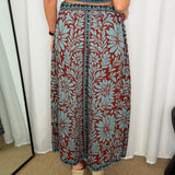 CONJUNTO TOP E SAIA BORDEAUX E TURQUESA