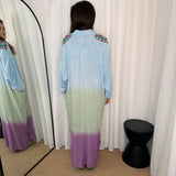 VESTIDO CAMISEIRO DEGRADÊ AZUL VERDE E LILÁS