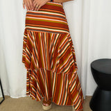 VESTIDO HALTER COM FOLHOS RISCAS TELHA