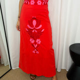 CONJUNTO TOP E SAIA VERMELHO BORDADOS