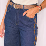 JEANS ESCUROS COM BORDADOS CAMEL