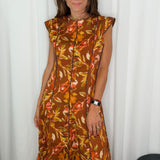 VESTIDO FLORES TELHA COM VIVO