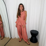 CONJUNTO TOP E CALÇAS BALLOON VICHY