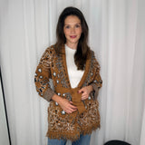 CASACO MALHA CAMEL ESTRELAS E FRANJAS