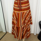VESTIDO HALTER COM FOLHOS RISCAS TELHA