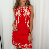 VESTIDO VERMELHO BORDADOS PALMEIRAS