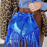 BLUE METALLIC FRINGE BAG