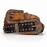 CINTOS EM PELE COM TACHAS TURQUESA