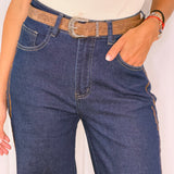 JEANS ESCUROS COM BORDADOS CAMEL