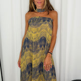 VESTIDO CAI CAI VERDE LIMA E AZUL COM ECHARPE
