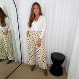 CALÇAS BOMBAZINE CRU POLKA DOTS