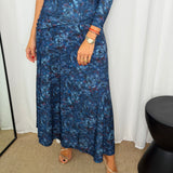 VESTIDO MALHA SEDA ASSIMÉTRICO AZUL ESTAMPADO