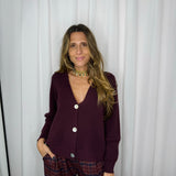 CARDIGAN MALHA CANELADO BORDEAUX