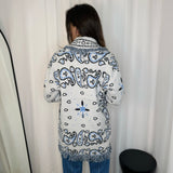 KIMONO MALHA BRANCO E AZUL FRANJAS